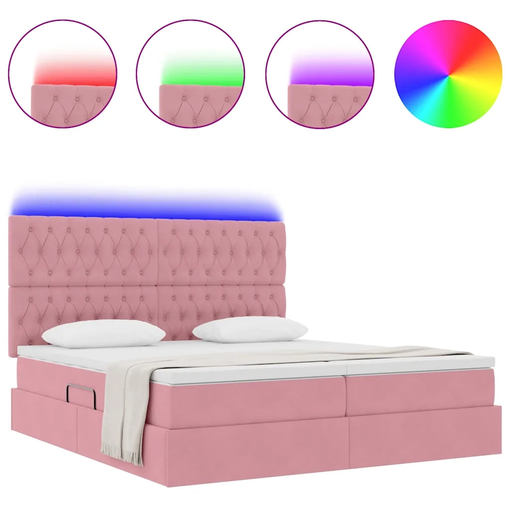 Letto con luci a strisce a LED Rosa 180 x 200 cm Velluto