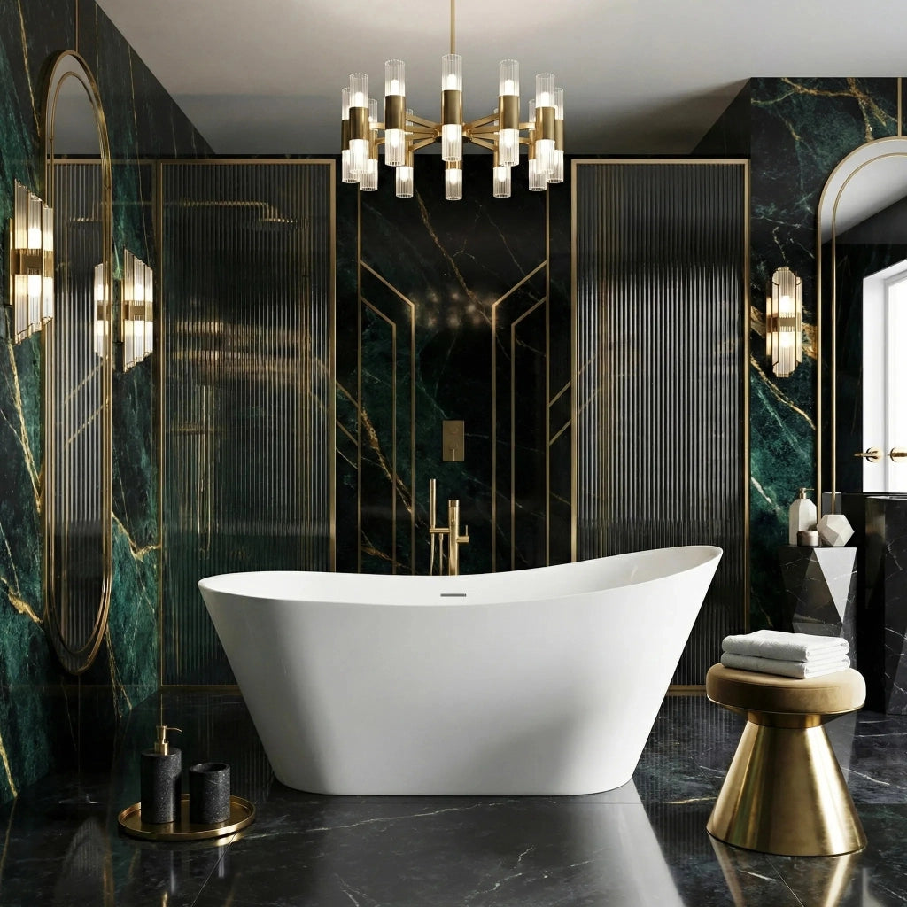 Vasca Da Bagno Freestanding In Acrilico Lusso Slim 170 Copritappo rame spazzolato