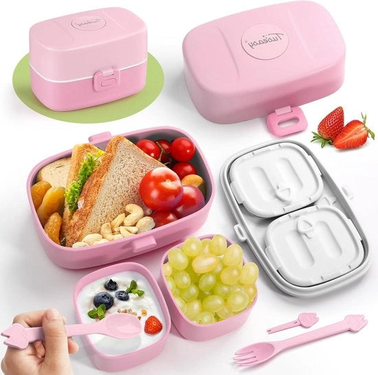 Tazza per cibi con scatole per bambini - contenitore bento sicuro per bambini - inerte BPA - resistente al microonde - 860 ml - rosa