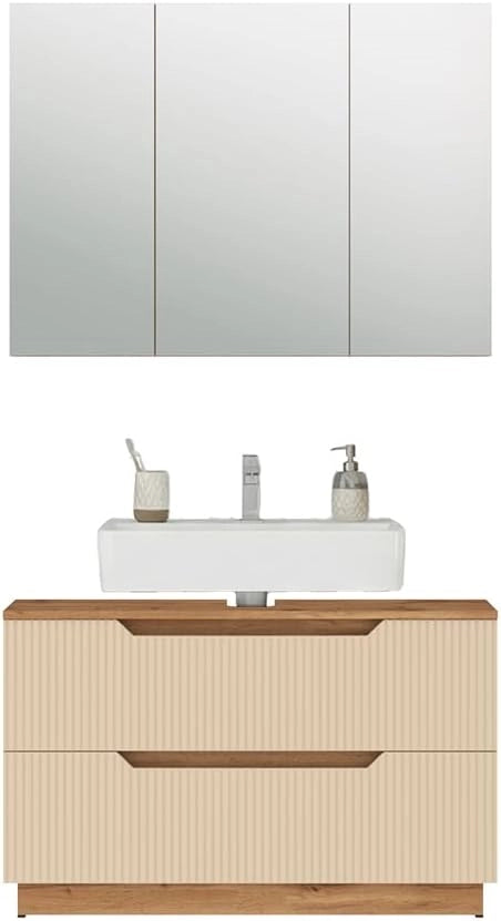 Set di mobili da bagno Lotta, Rovere/cashmere a righe, 2 parti