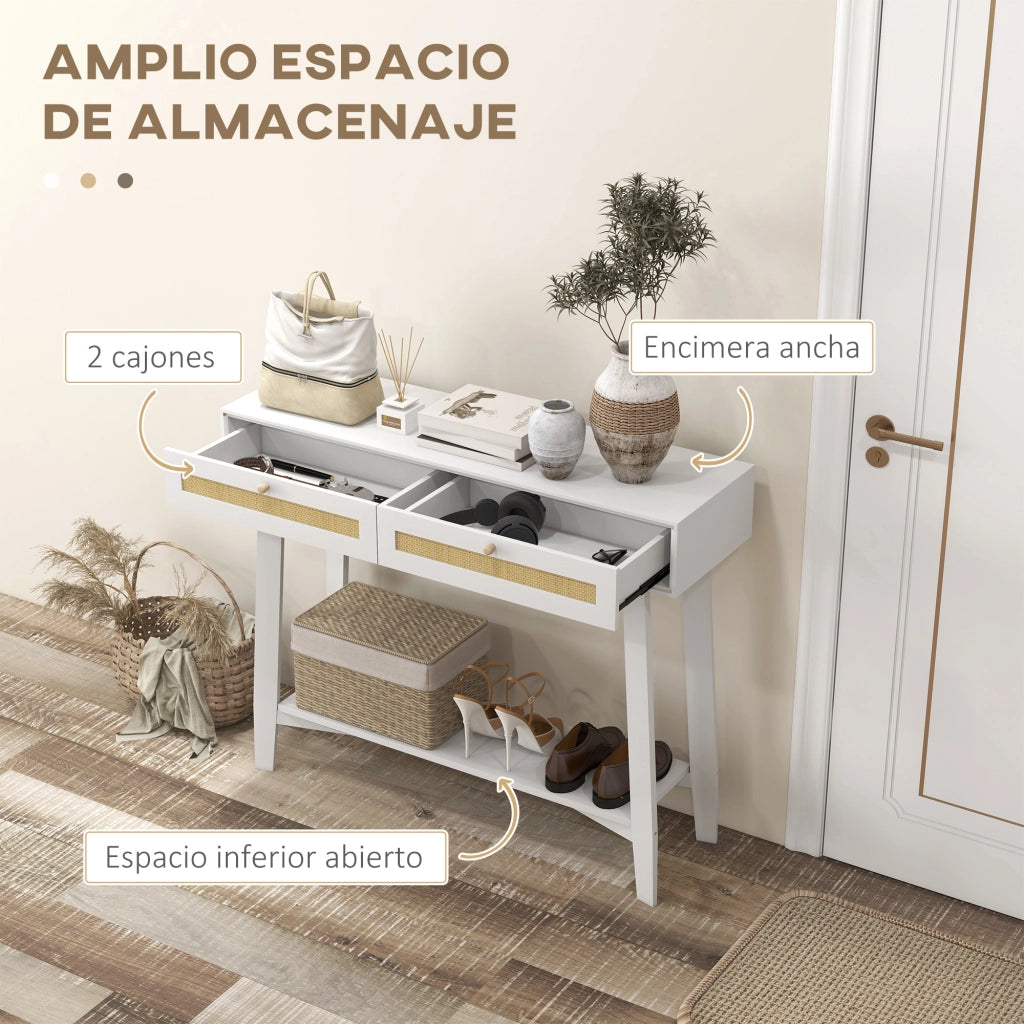 Consolle Ingresso con 2 Cassetti ¨C zephmum ¨C Ratan Bianco 100x30x81