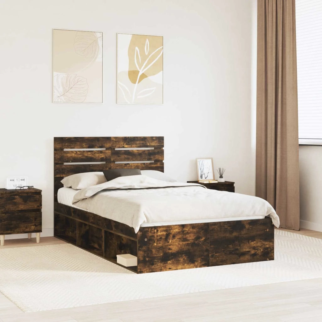 Struttura del letto Rovere fumé 135 x 190 cm Pino massello