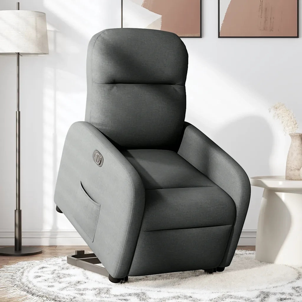 vidaXL Poltrona Alzapersona Reclinabile Elettrica Grigio Scuro Tessuto
