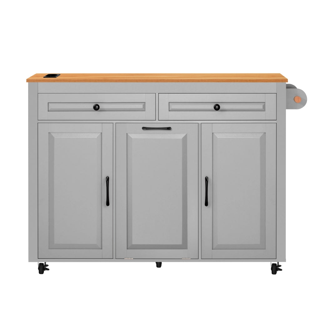 Carrello da Cucina con 2 Ante; Ripiani Regolabili; Piano Estensibile; Prese e Vano Pattumiera; per Cucina; in MDF; 120 x 40-75 x 92 cm; Grigio