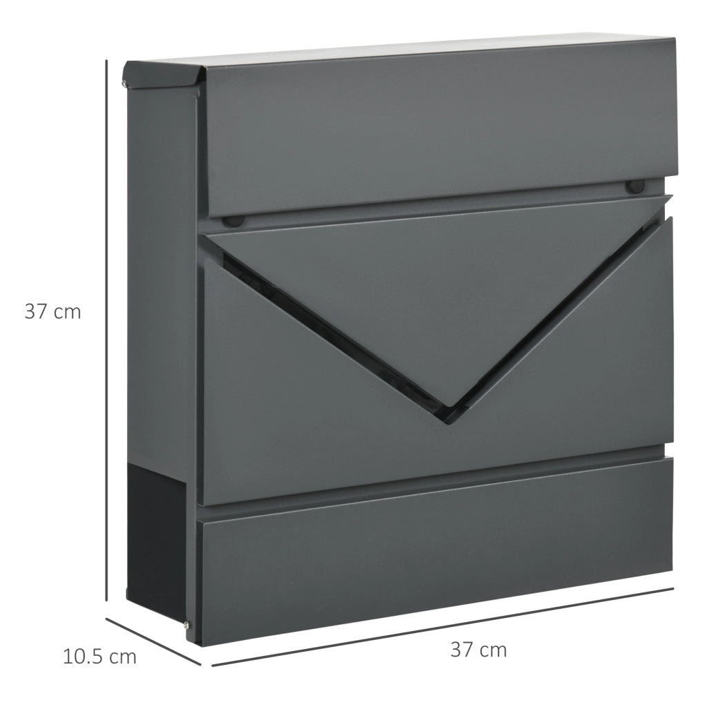 Cassetta Postale in Acciaio Zincato con Portagiornali e 2 Chiavi di Sicurezza, 37x10.5x37 cm, Grigio