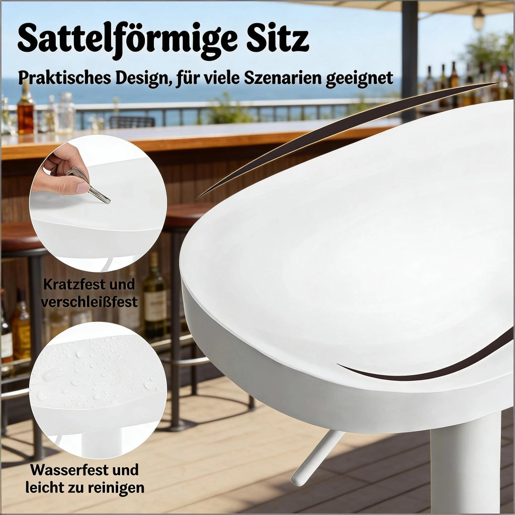 Sgabello da bar girevole regolabile in altezza con seduta ergonomica in legno massello e metallo bianco per cucina