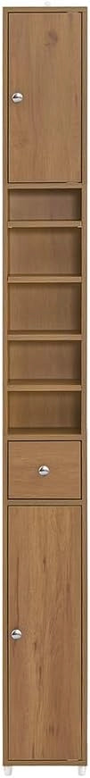 Mobile Bagno Alto e Stretto, Mobili Salvaspazio Mobiletto a Colonna da Terra con Ripiani Regolabili e Cassetto Armadietto per Bagno e Lavanderia 20×20×180 cm BZR34-II-PF