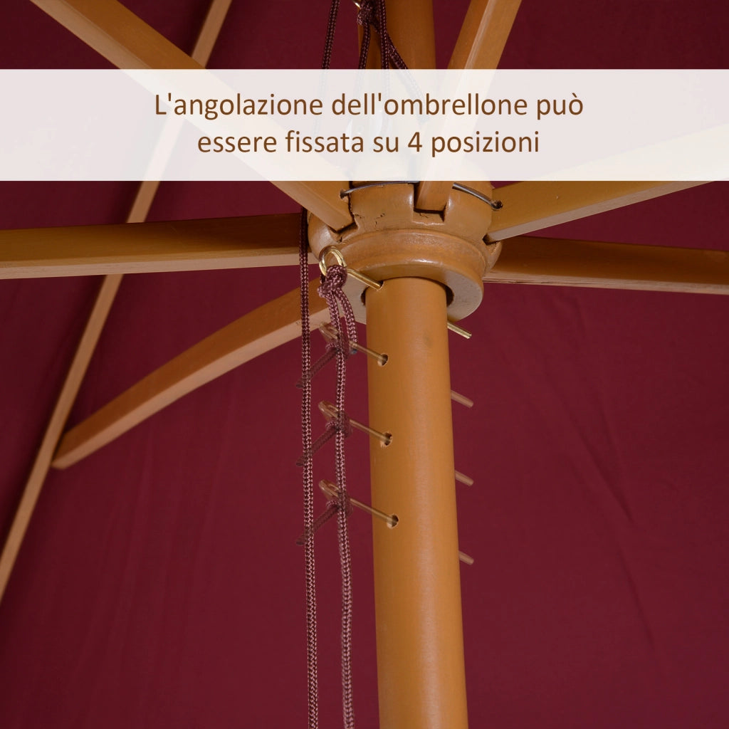 EasyComfort Ombrellone 2x3 m da Giardino Impermeabile a 8 Stecche, in Legno e Bambù, Bordeaux
