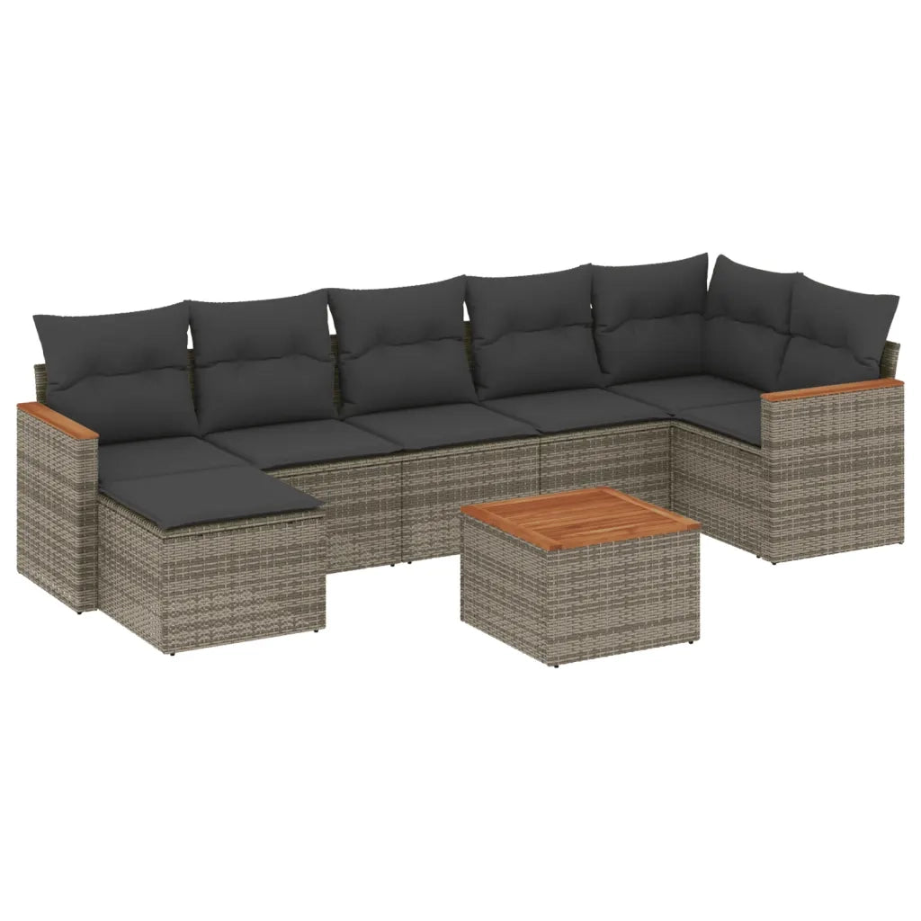 Set Divano da Giardino 8 pz con Cuscini Grigio in Polyrattan