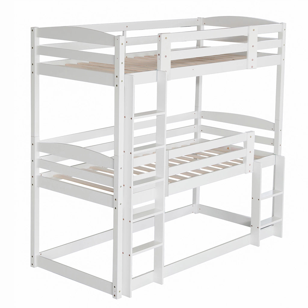 Letto a castello 90×200 cm; letto 3 posti con 2 scale; senza materasso; in legno bianco