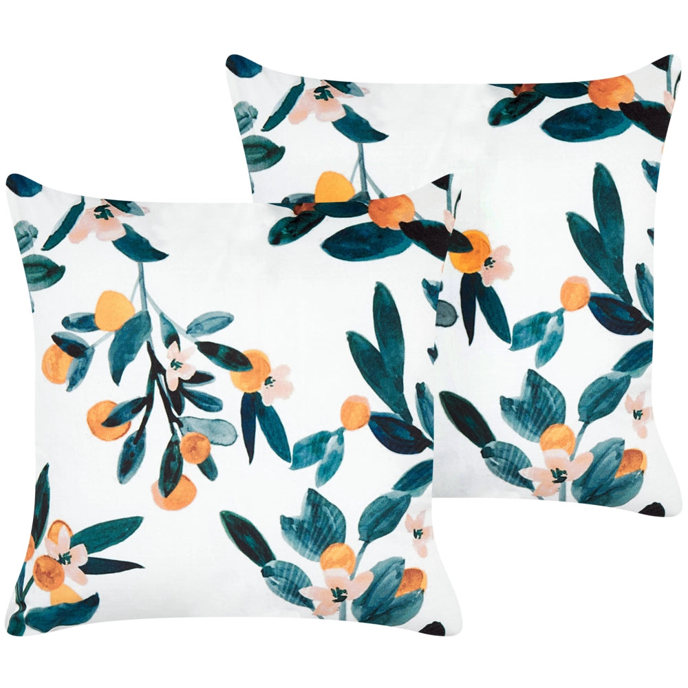 Set di 2 cuscini in velluto giallo verde acqua 45 x 45 cm con motivo a foglie boho