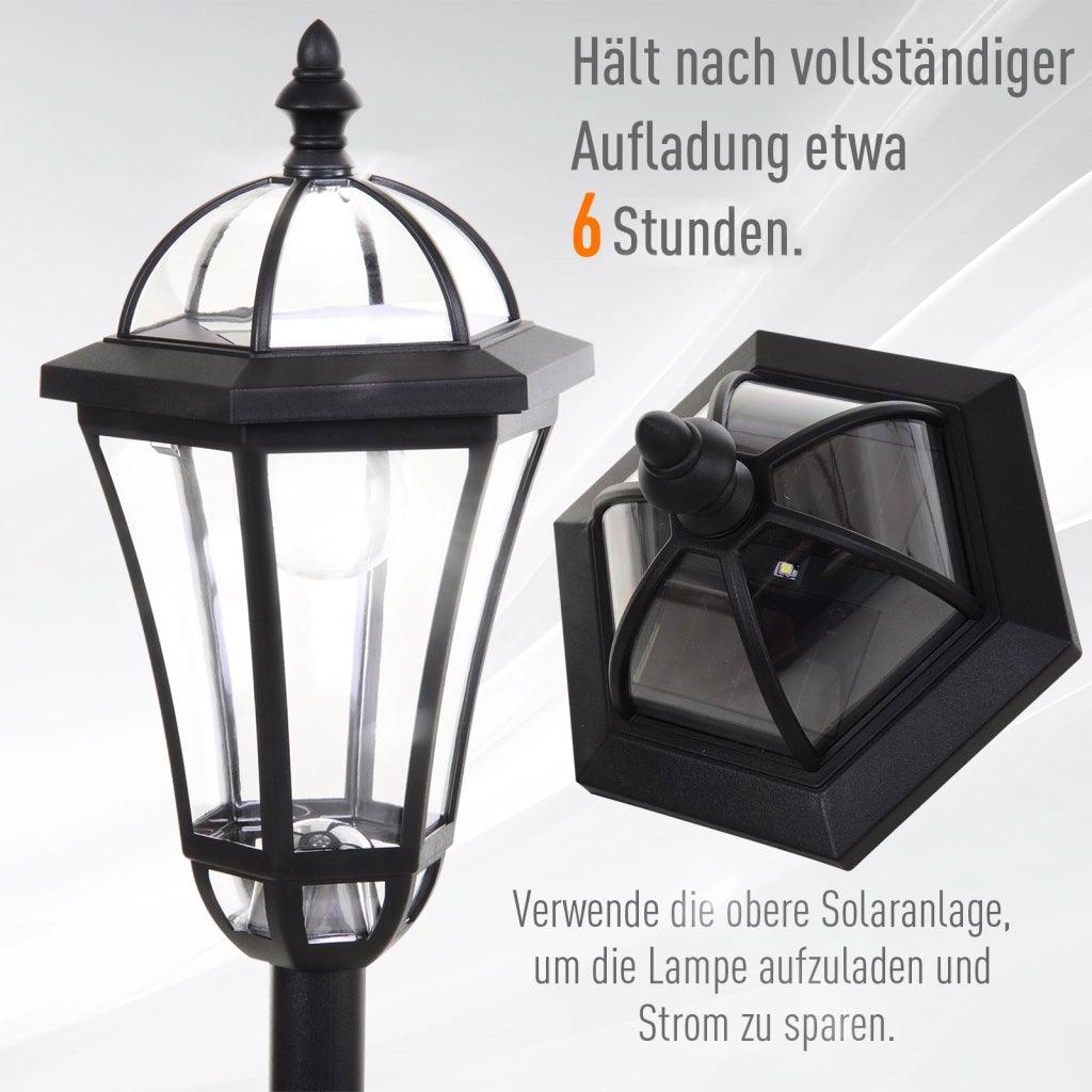 Lampada Solare Da Giardino Doppia Ø18,5 X H129 Cm Plastica Nera Per Esterni Con Sensore Crepuscolare