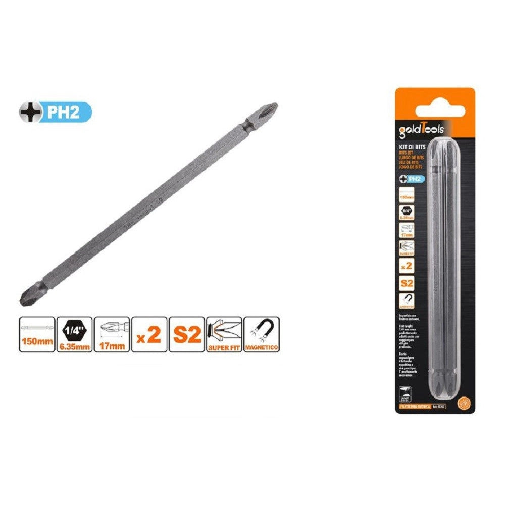Trade Shop - Kit 2 Pezzi Di Bits Da 150mm A Doppia Testa S2 Punte A Croce Magnetica Ph2 57242 -