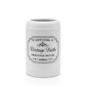 Portaspazzolini bagno in ceramica bianca con stampe a contrasto nere vintage