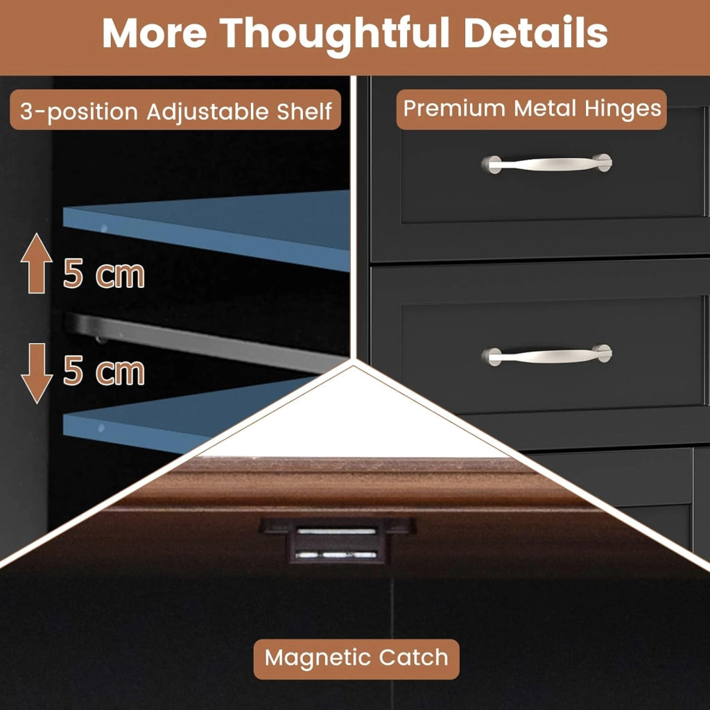 Madia Soggiorno Moderna, Credenza Cucina Isola, Armadietto a Buffet con 2 Cassetti e Ripiano Regolabile,Mobiletto Armadietto Multiuso per Soggiorno, Cucina, Ufficio，100x40x78 cm (Nero)