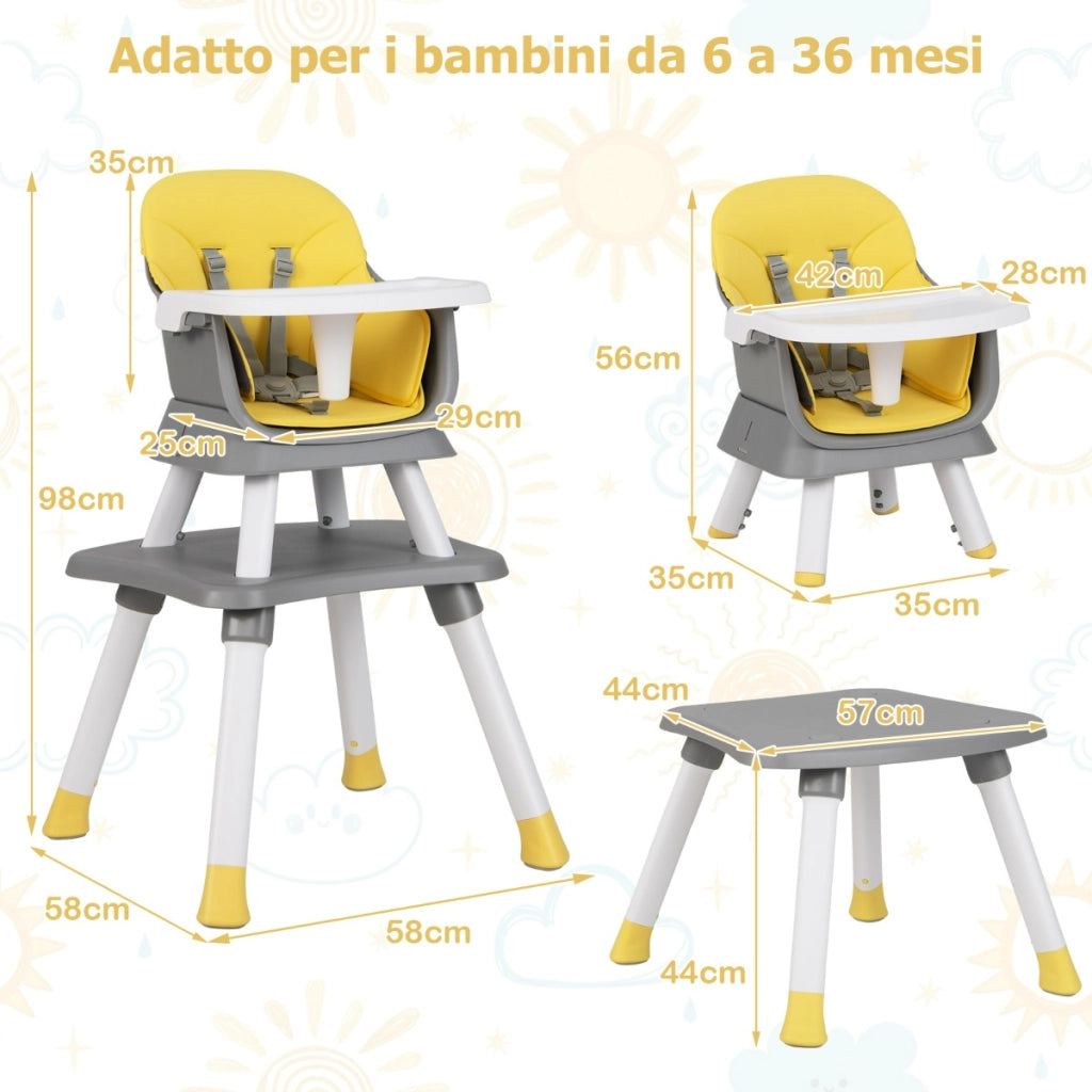 Seggiolone per neonati con imbracatura a 5 punti cuscino rimovibile, Seggiolone per bambini convertibile Giallo-Seggioloni