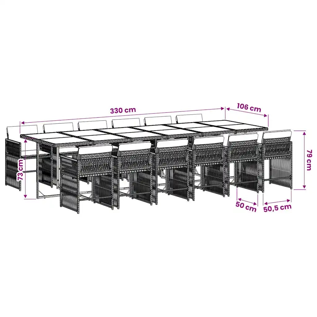 Set da Pranzo da Giardino 13pz con Cuscini Nero in Polyrattan 3211662