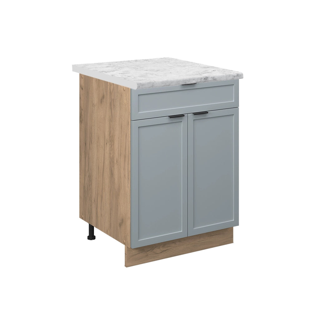 Mobiletto base per cucina Fame-Line Blu-grigio chiaro/Rovere dorato 60 cm con cassetto, PL Marmo Vicco