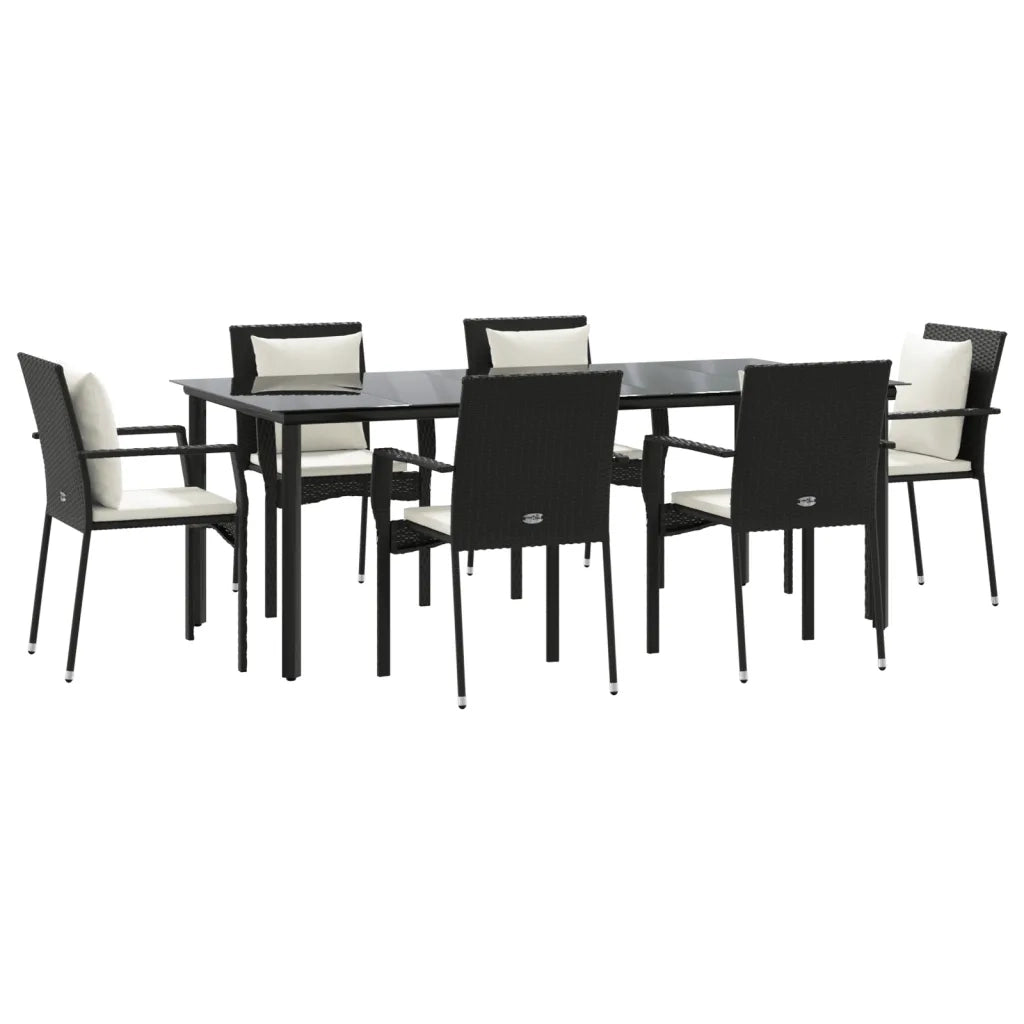 Set da Pranzo da Giardino 7 pz Nero con Cuscini in Polyrattancod mxl 100428