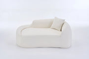 Chaise longue curva in chenille con seduta profonda e cuscino, divano letto compatto per interni, bianco panna