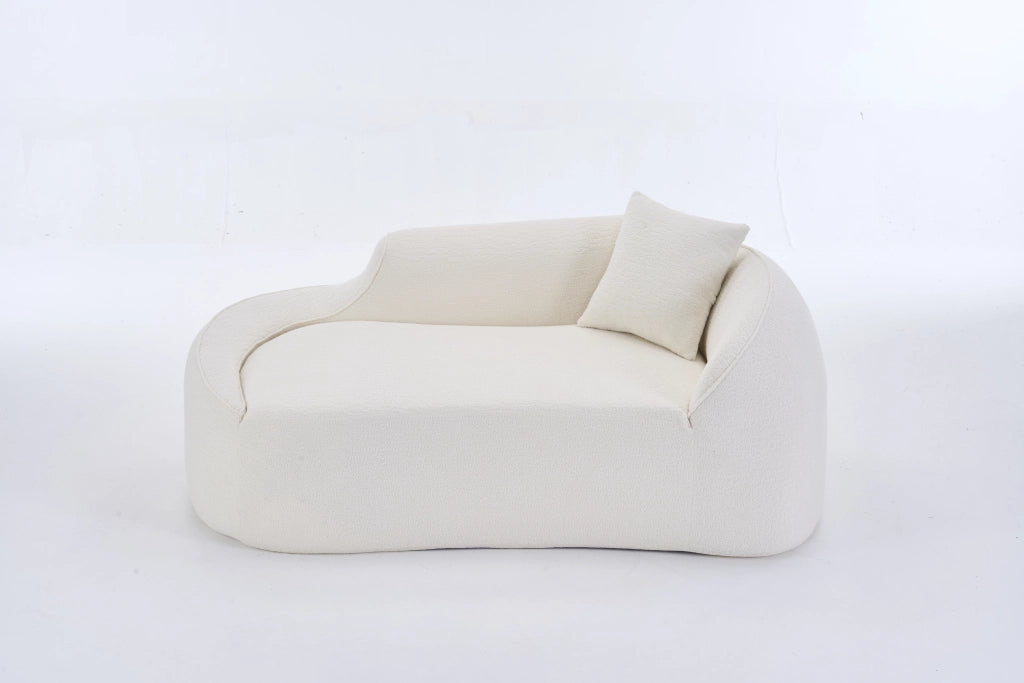 Chaise longue curva in chenille con seduta profonda e cuscino, divano letto compatto per interni, bianco panna