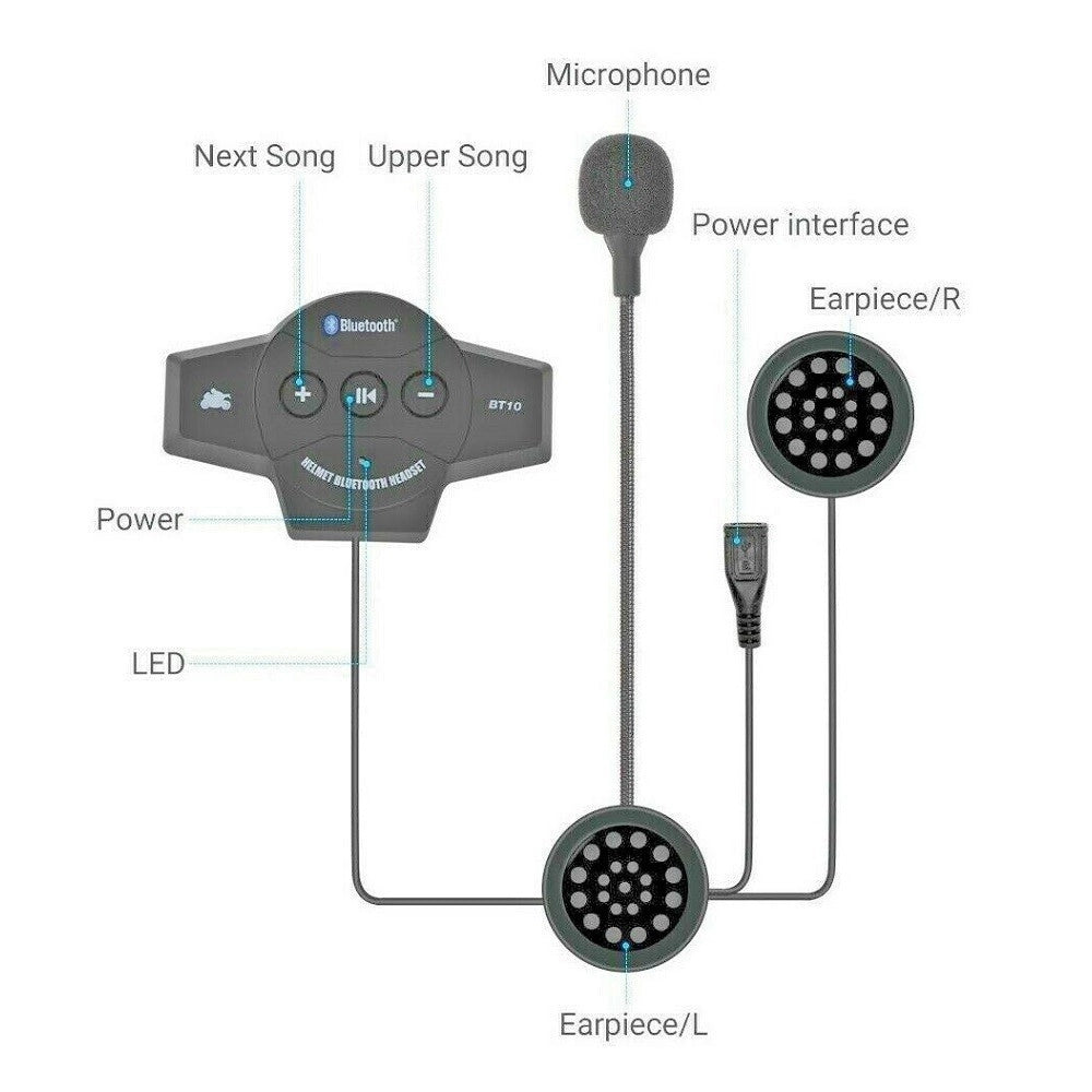 Trade Shop - Cuffie Auricolari Bluetooth Per Interno Casco Da Motocicletta Moto Con Microfono -