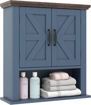 Armadio da parete per bagno, pensile con 2 ante e 1 scomparto aperto, stile fienile, mensola regolabile, 55 x 19 x 60 cm, organizer per cucina, ingresso, lavanderia