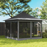 Gazebo da Giardino Pop Up 357x357x310 cm Altezza Regolabile e Zanzariere Grigio Scuro