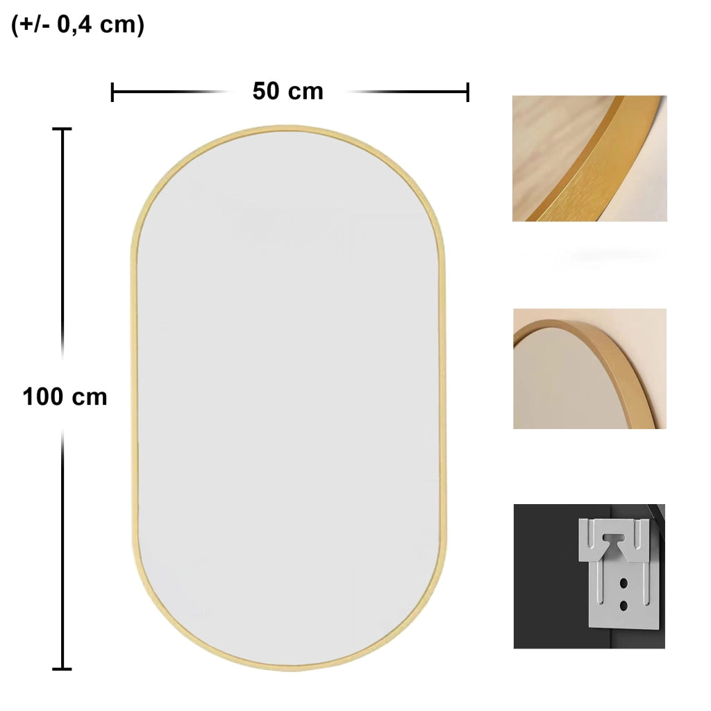 Specchio ovale VALORA 100x50cm con cornice dorata per arredamento in stile loft