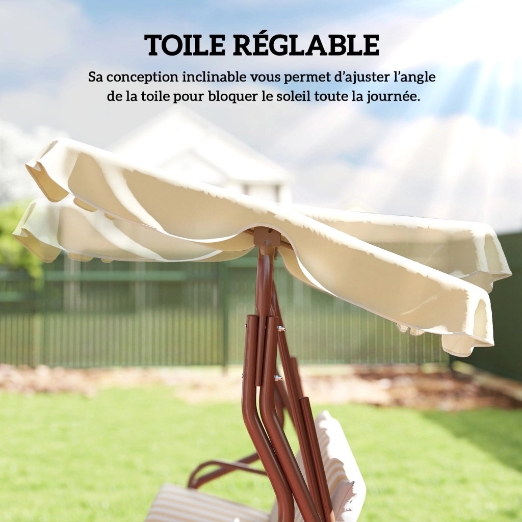 Balancelle 3 Posti con Cuscini ¨C zephmum ¨C Marrone e Crema Ray¨¦, Polyrattan, 180x80x120 cm