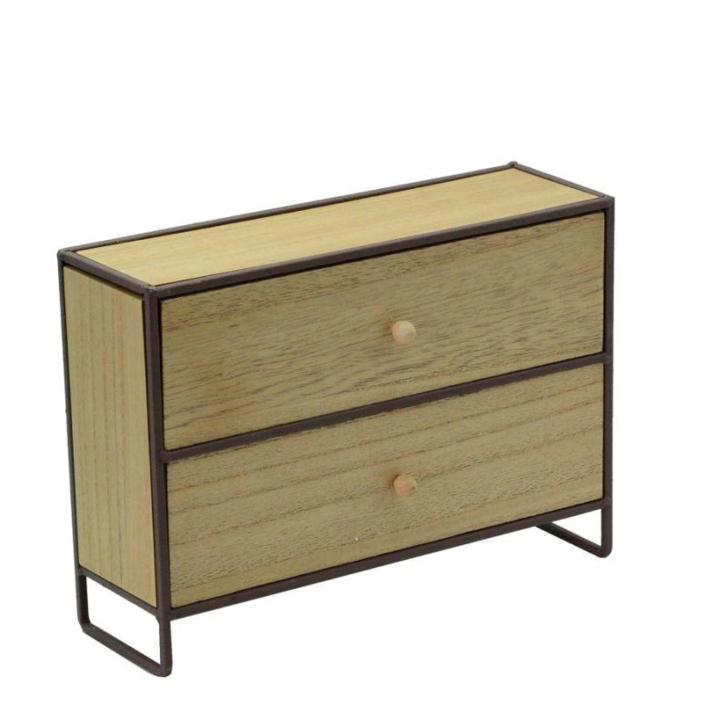 Portatutto legno e metallo marrone arrugginito 2 cassetti cm 29x10h21