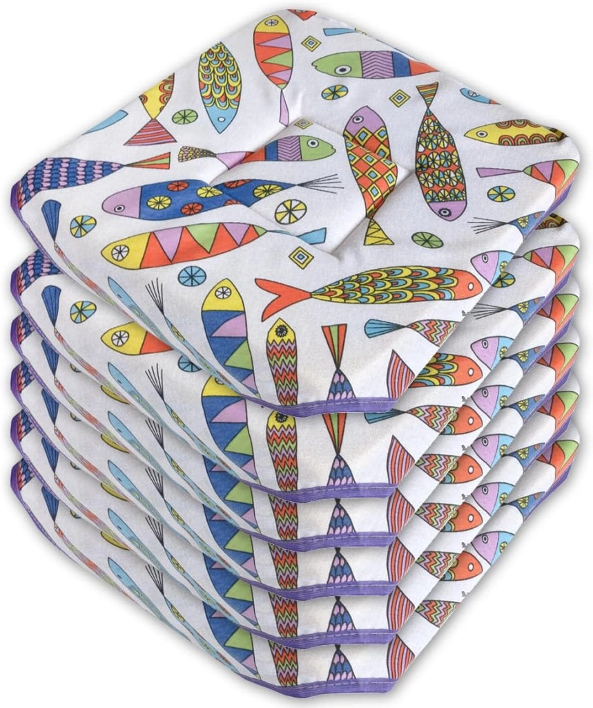 Set 6 Cuscini Sedia Cotone Con Alette Lavabili Morbidi Universali Coprisedia Multicolore Moderno