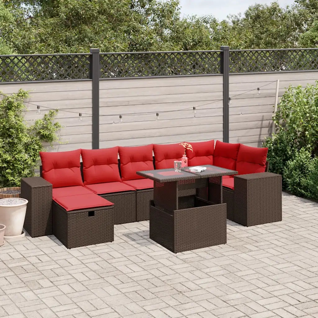 Set Divani da Giardino 8 pz con Cuscini Marrone in Polyrattan 3275314