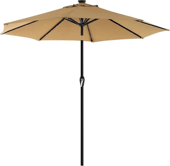 Parasole con Illuminazione Solare a LED - Ombrellone - Ombrello Solare - Protezione UV UPF 50+ - Marrone - Ø 3m