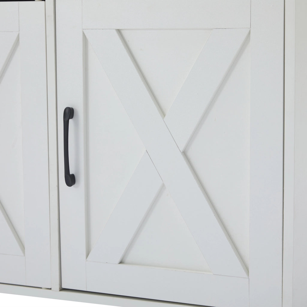 Credenza moderna bianca in MDF con 3 cassetti e 4 ante, 160 x 37 x 75 cm
