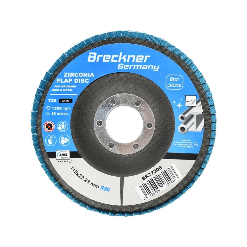 10 Dischi Lamellari Zirconio 115mm P80 per Acciaio INOX Metallo, Dischi Abrasivi, Disco Lamellare Breckner Germany