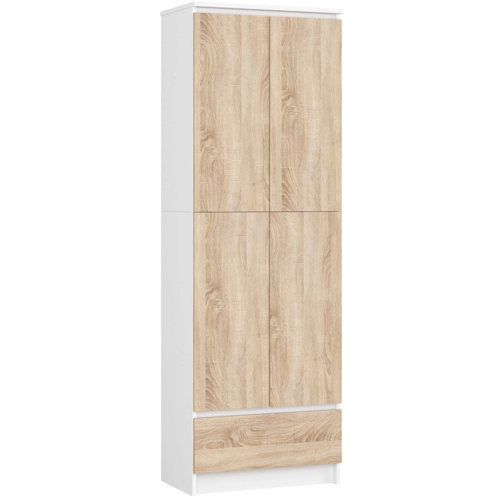 Libreria AKORD R60 Bianco, Sonoma Quercia 60 cm 2 ante 1 cassetto 60x35x180 cm