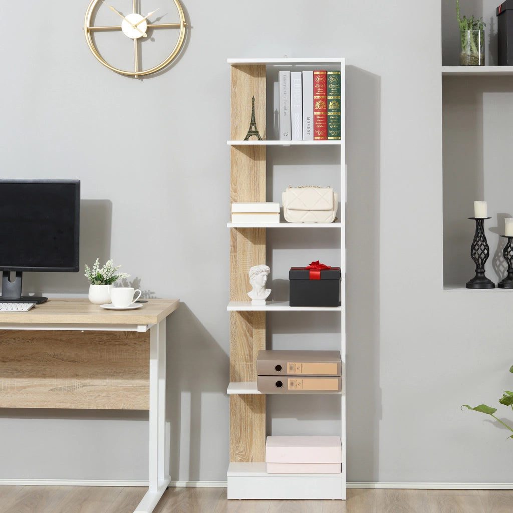 Libreria a 5 Ripiani in Legno ¨C Zephmum ¨C Rovere e Bianco 45x21x170 cm