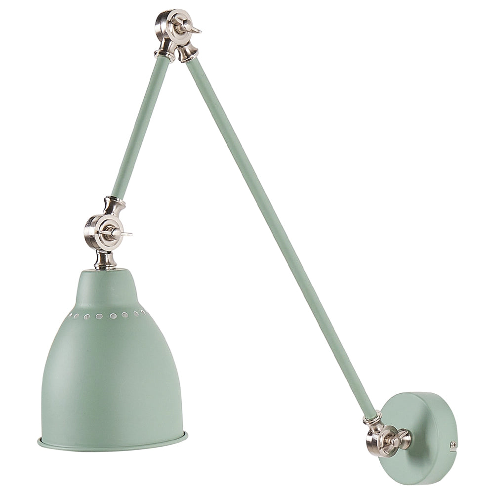 Lampada da parete moderna verde chiaro da lettura a braccio lungo in metallo bianco dal design moderno
