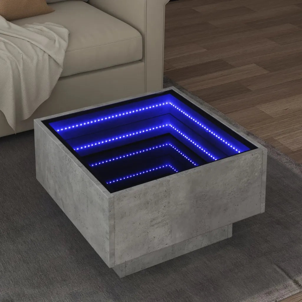 Tavolino salotto | Tavolino da caff¨¨ | Tavolino da Soggiorno con LED Grigio Cemento 50x50x30 cm Multistrato