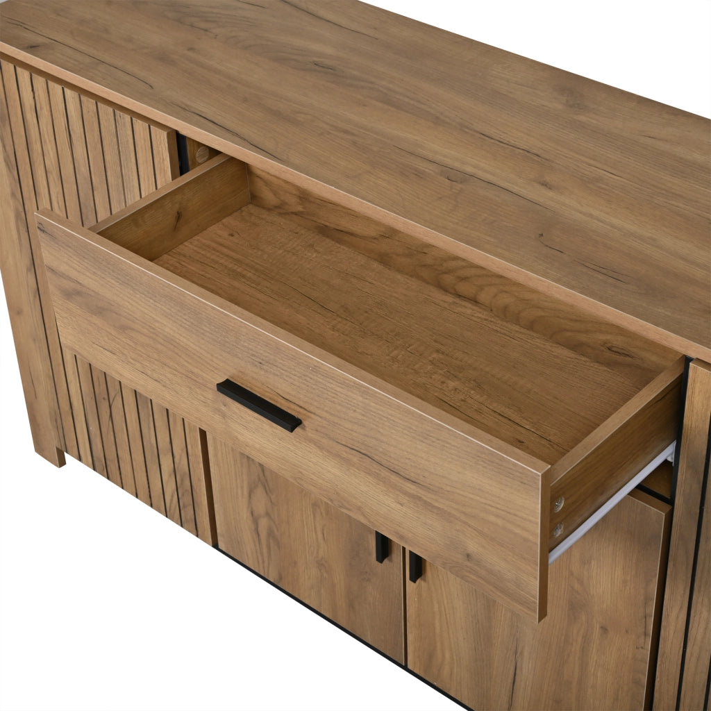 Credenza con 4 ante, 1 cassetto e ripiani regolabili, per soggiorno, in pannello truciolare rovere, 160 × 40 × 75 cm