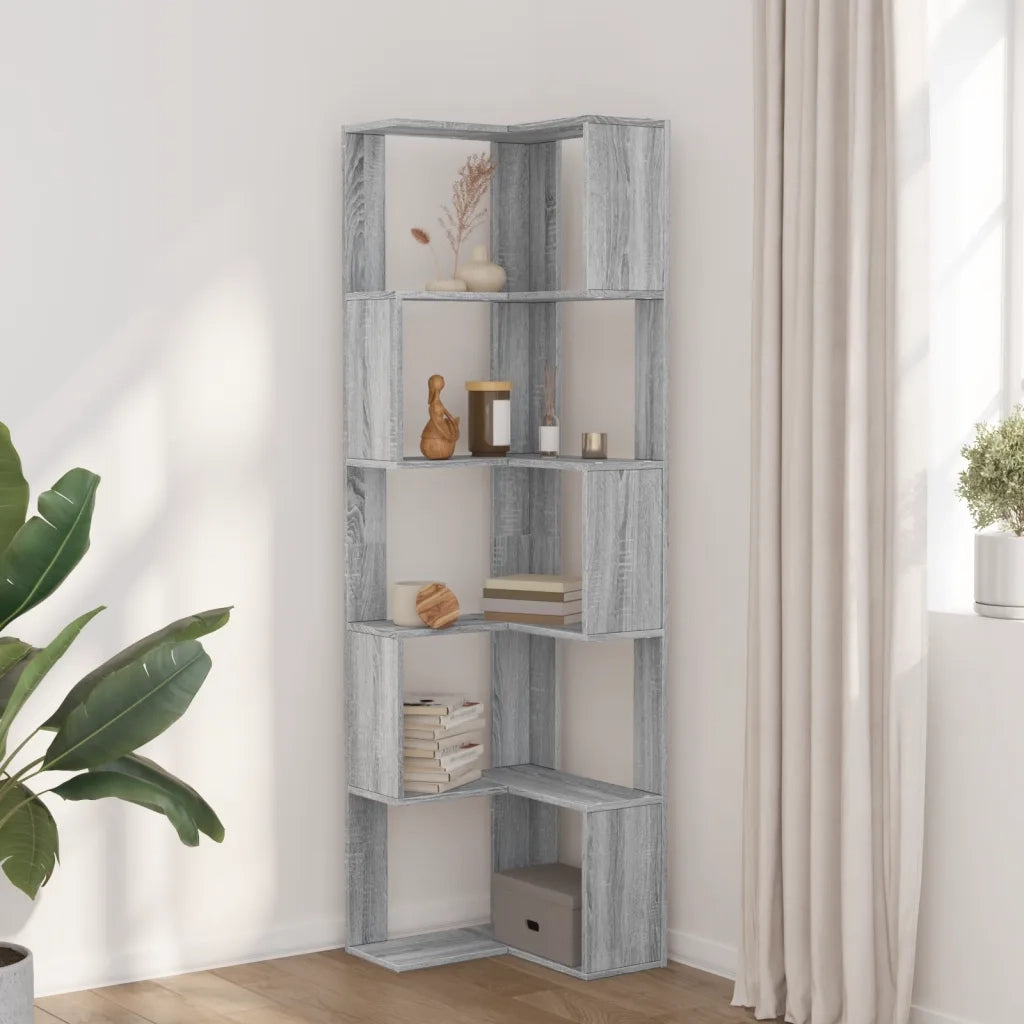 Libreria Angolare 5Ripiani Grigio Sonoma 50x50x179 cm Legno