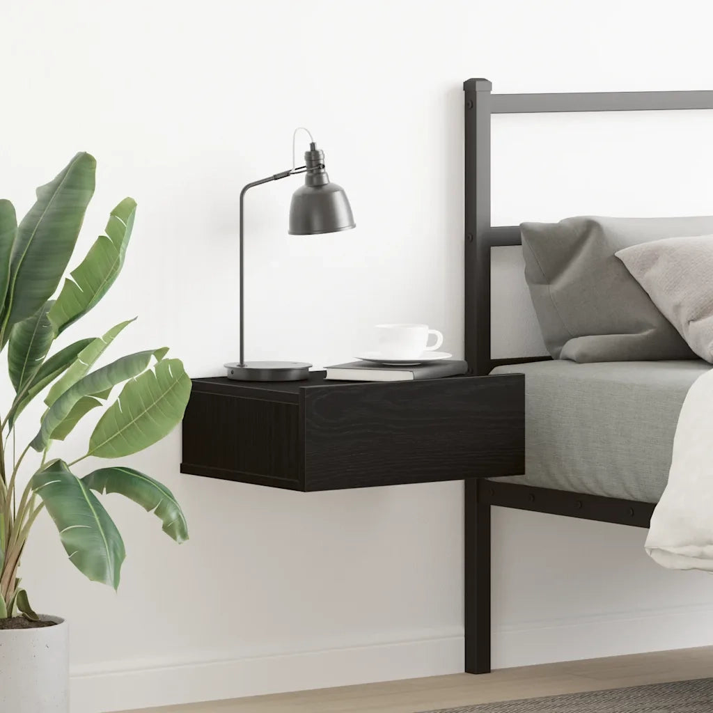 Comodino | Armadio da Notte | Mobiletto da notte sospeso Rovere Nero 40x32x15 cm in Legno ingegnerizzato