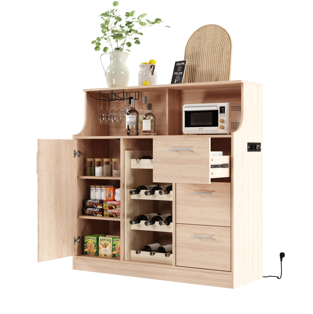 Credenza 120x40x121 cm con LED; presa elettrica; portabottiglie e portacalic