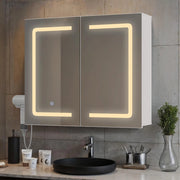 Armadio da bagno con specchio e illuminazione a LED, dimmerabile, con sensore di contatto,presa elettrica, ripiani regolabili,doppia porta in MDF di alta qualità,70X16X60CM,Bianco