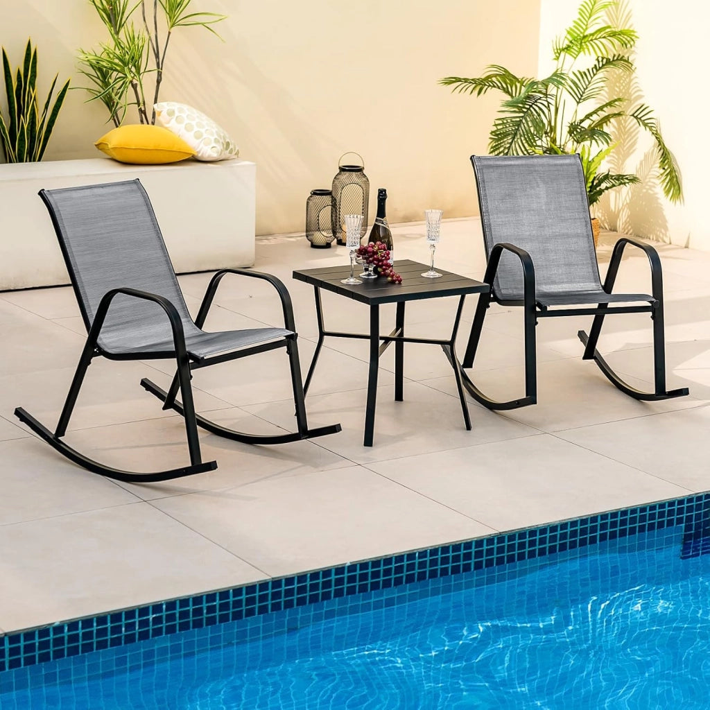 Sedie a Dondolo da Giardino 2 Pezzi, Dondoli da Esterno Ergonomici in Textilene Traspirante e Movimento Dolce, Sedie Dondolo da Balcone Terrazzo Giardino, Portata 150 kg (Grigio)