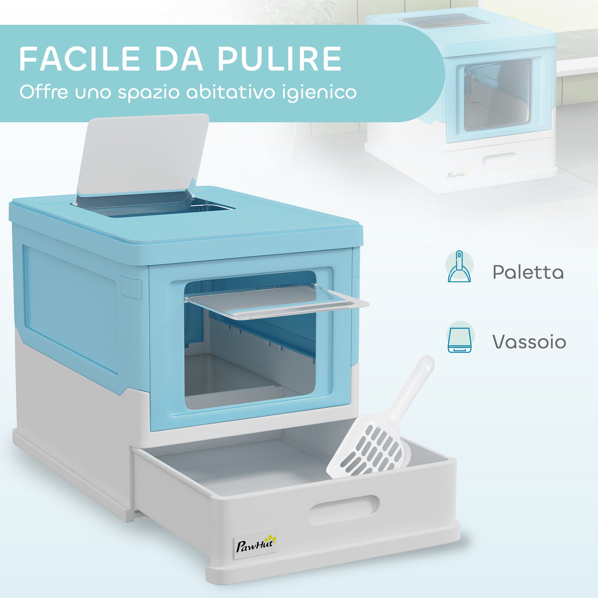 Lettiera Chiusa per Gatti con Vassoio Estraibile e 2 Porte 47.5x35.5x36.7cm Azzurro