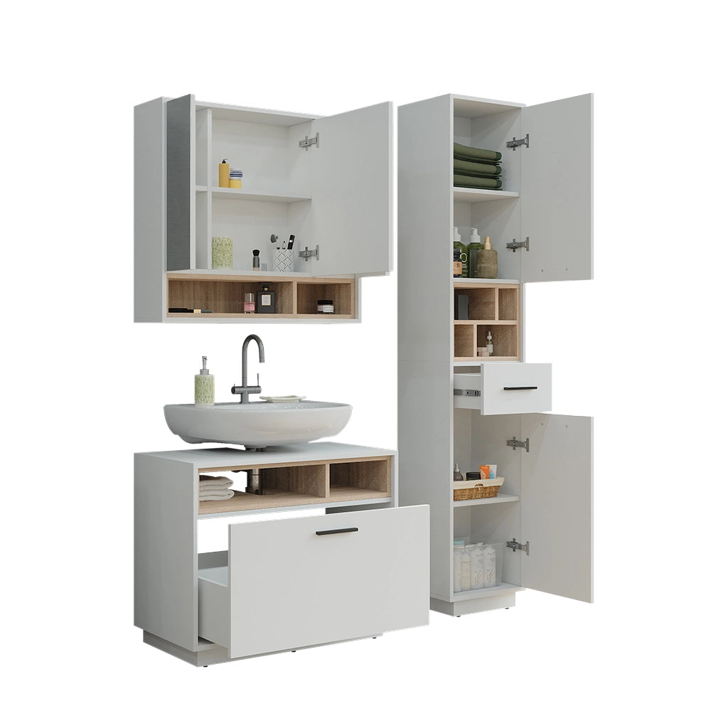 Vicco Set di mobili da bagno Bianco/Sonoma 3 parti con colonna