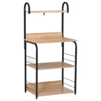 Mobile da Cucina, Mensola Microonde, Mobile Microonde con 3 Mensole, Piano, Ganci, in Legno, Struttura in Metallo, Nero