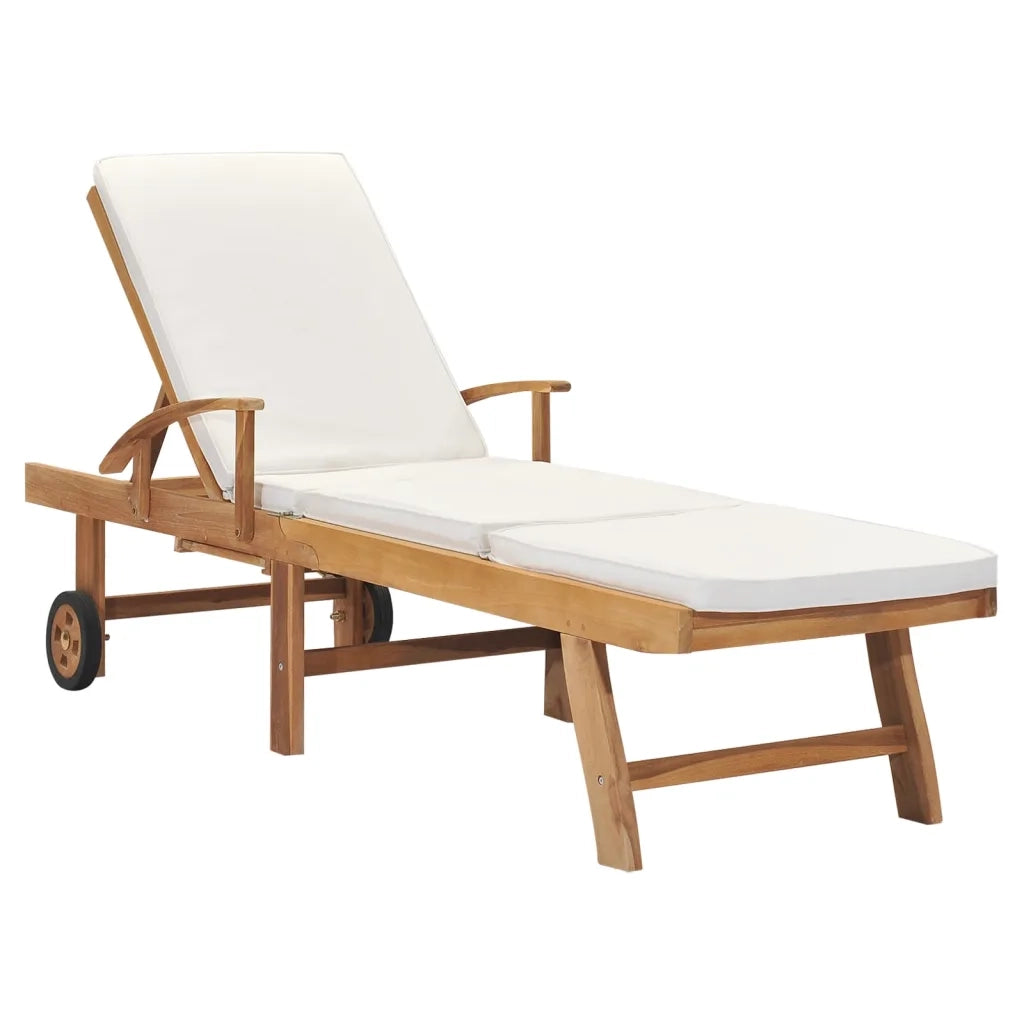 Lettino Prendisole con Cuscino in Massello di Teak Crema cod mxl 6224